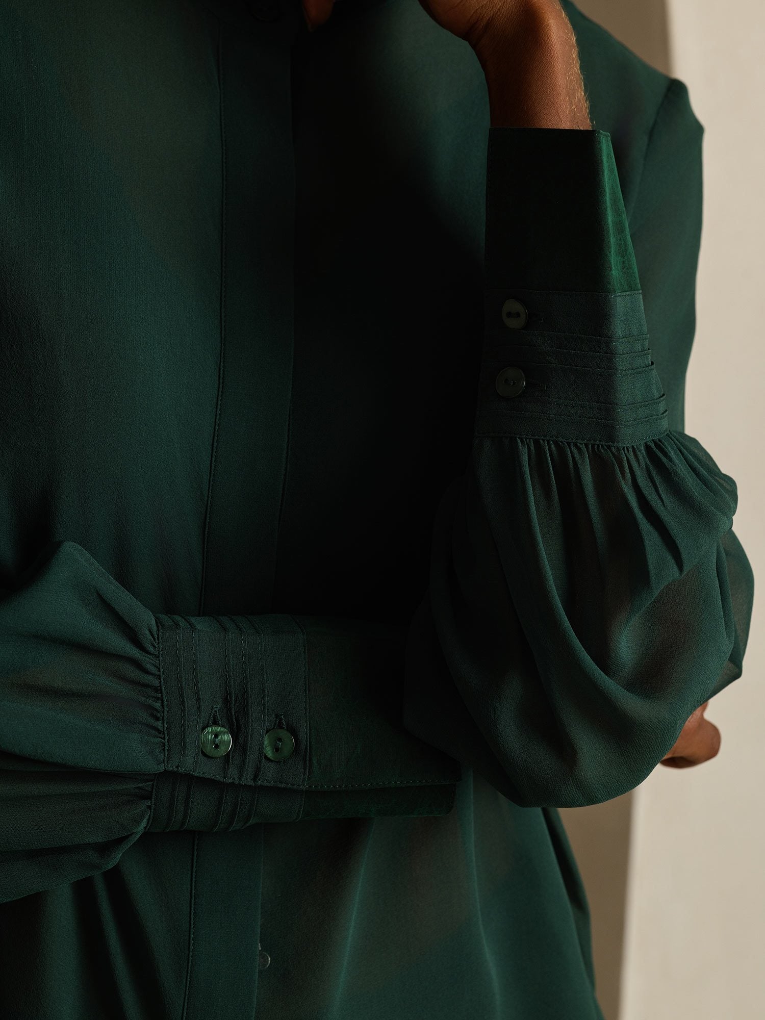 [Vert Foncé] SilkSilky-FR Soie Womens Shirt 005