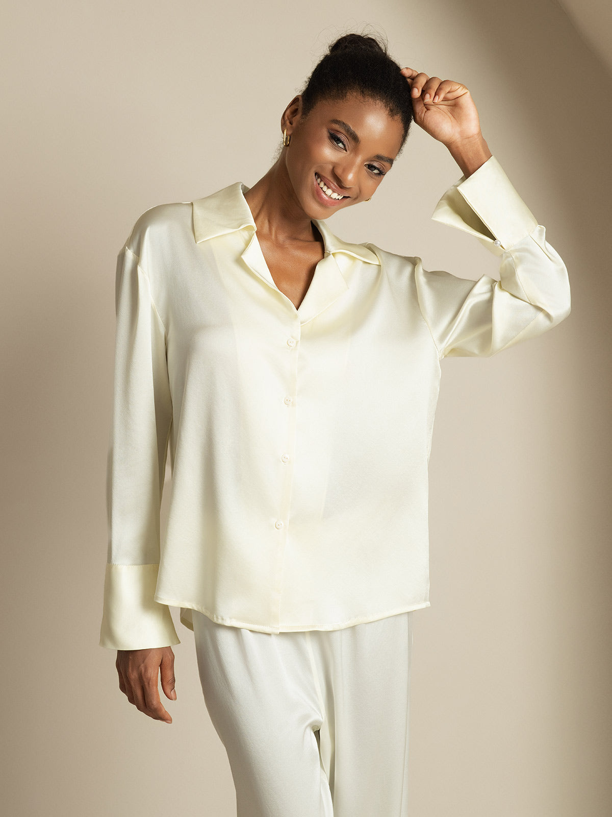 [Ivory] SilkSilky-FR 19Momme Soie Womens Shirt 001