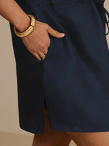 [Bleu Foncé] SilkSilky-FR 18Momme Mancheron Col Henley Robes 005