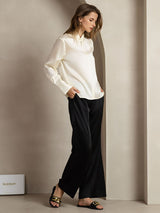 [Ivory] SilkSilky-FR Long Sleeve Keyhole Neck Blouse 011
