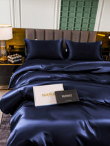 [Bleu Foncé] SilkSilky-FR 25Momme Parure de Lit Soie 005