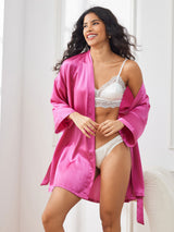 [Rose Rouge] SilkSilky-FR 3/4 Sleeve Femme Peignoir 003