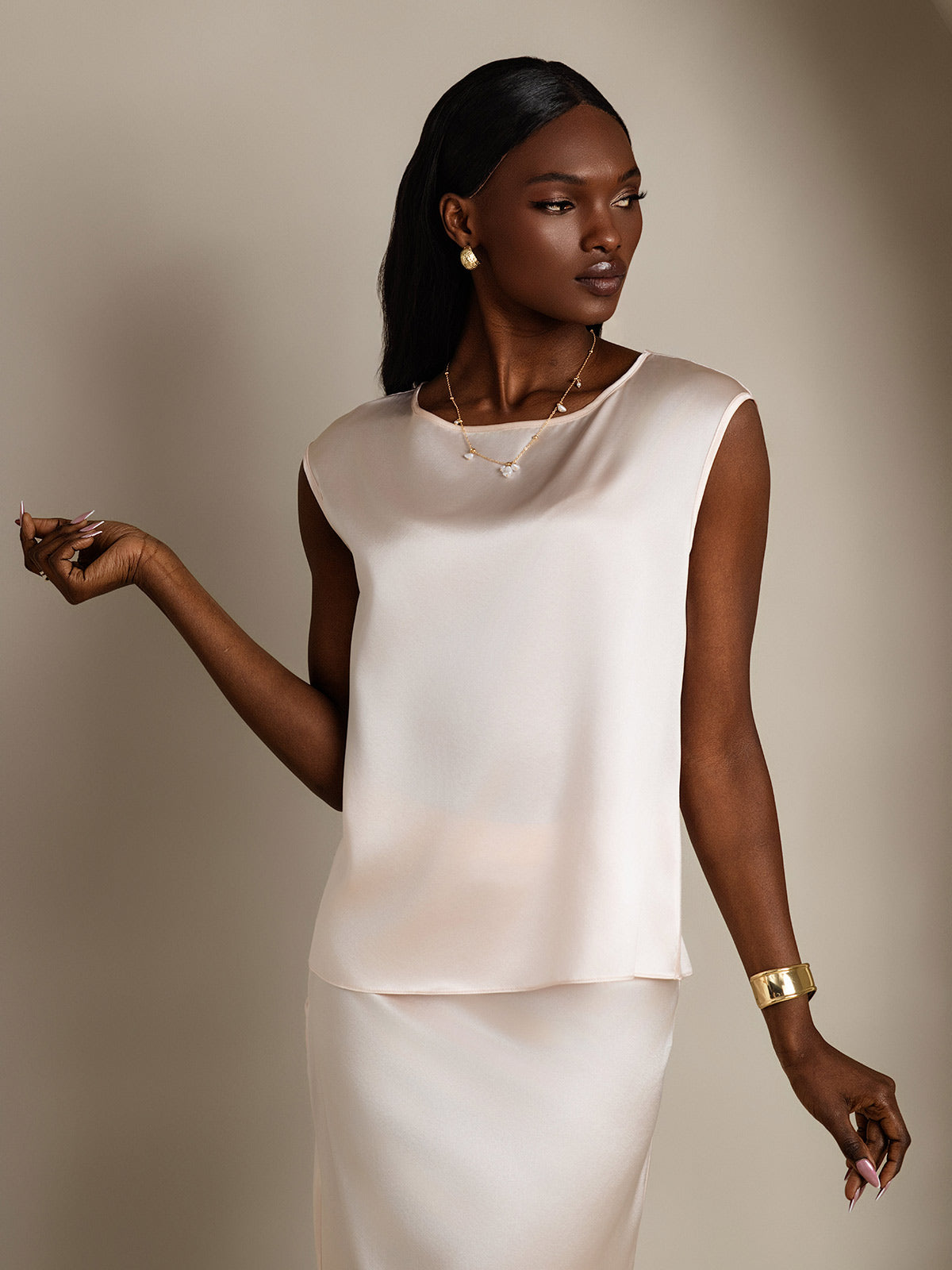 [Rose] SilkSilky-FR 19Momme Soie Col Rond Femme T-Shirt 005
