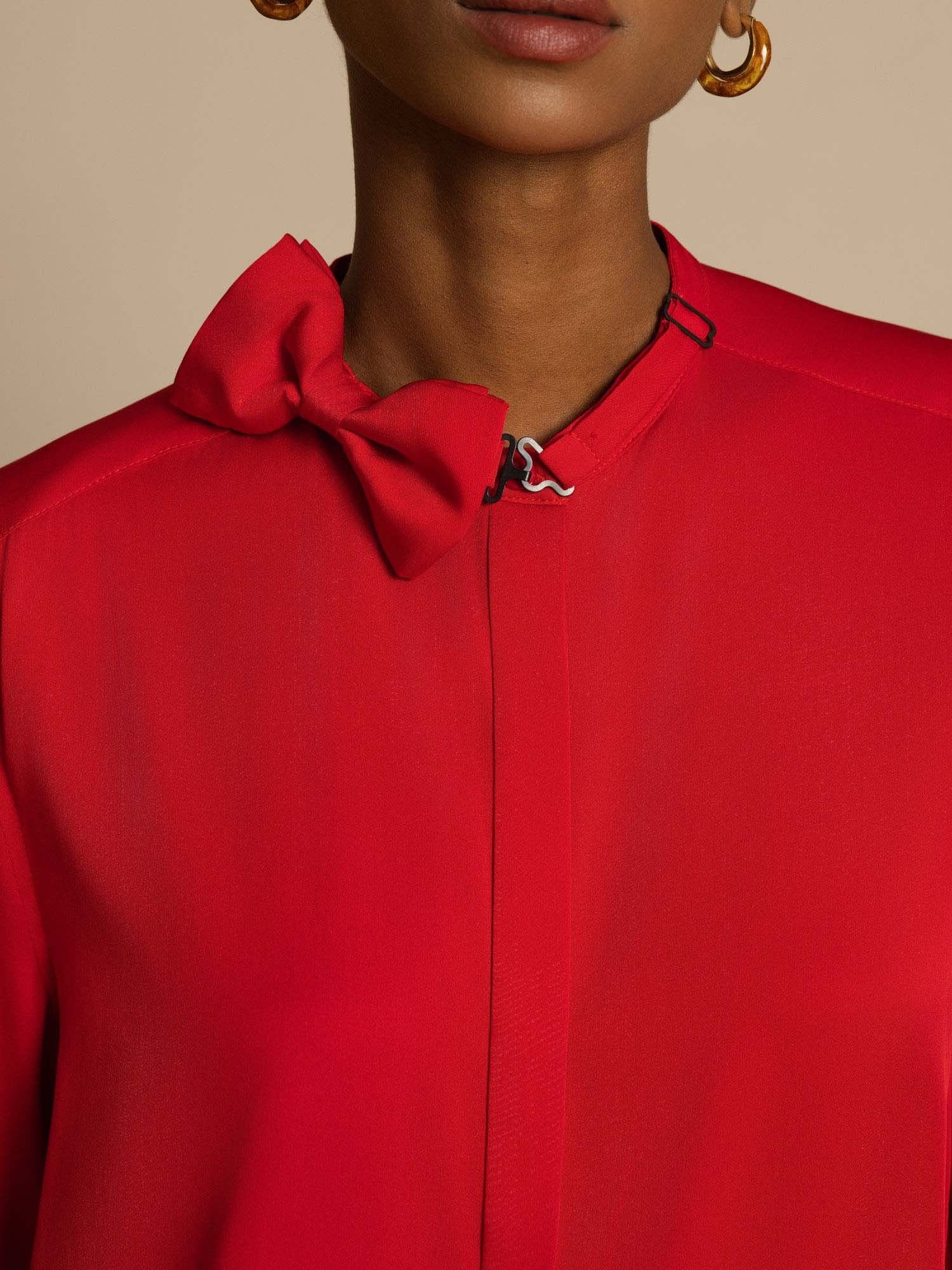 [RougeVineux] SilkSilky-FR 19Momme Soie Manches longues Col Montant Blouse 004