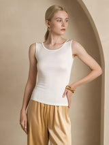 [Blanc] SilkSilky-FR Sans manches Col Rond Femme T-Shirt 004