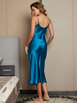 [Bleu Royal] SilkSilky-FR Sleeveless V Neck Chemises de nuit 002