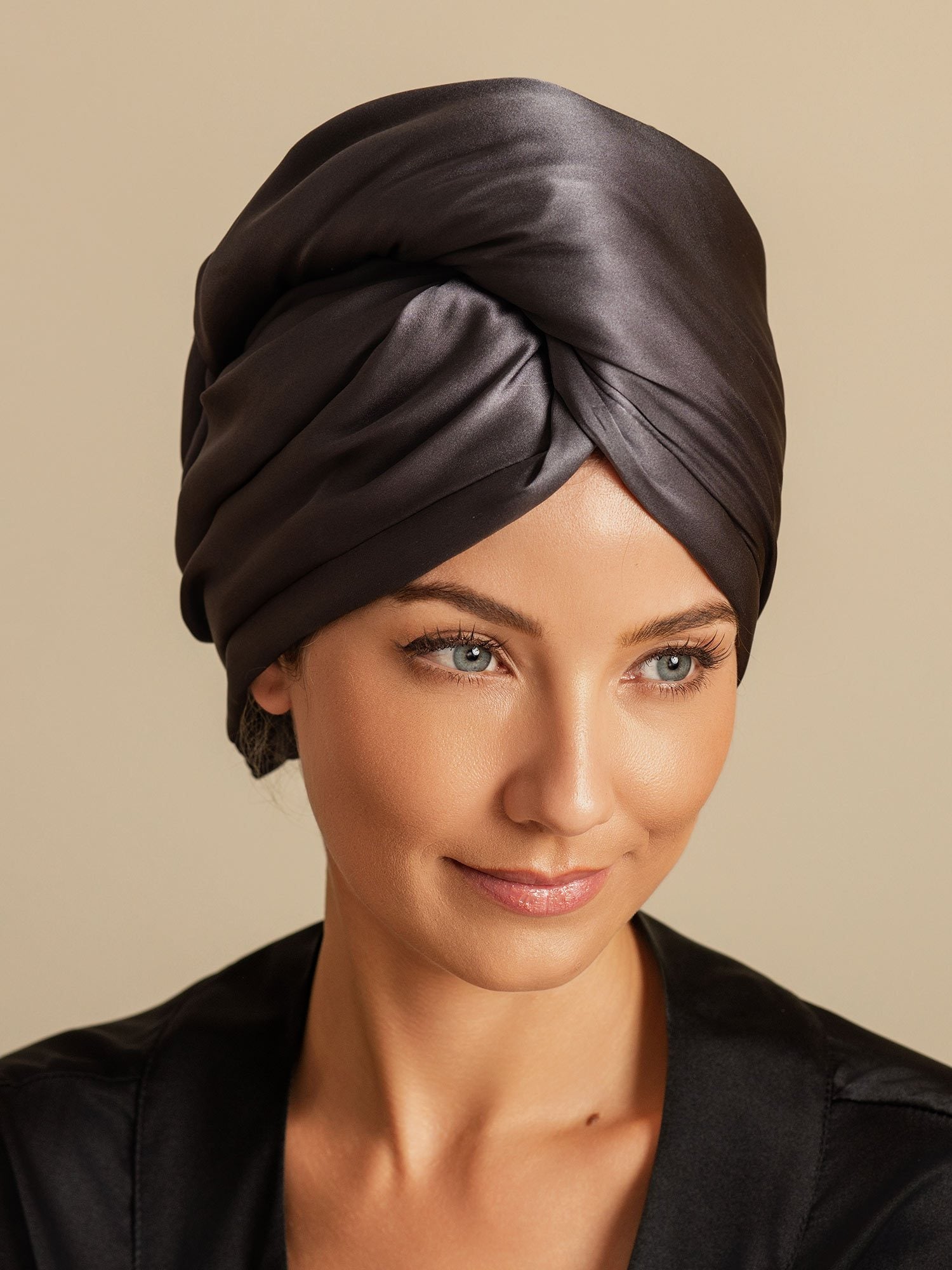 [Gris Foncé] SilkSilky-FR Soie Hair Towel Wrap 003,