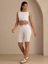 [Blanc] SilkSilky-FR Sleeveless Crew Neck Women's Outfit Sets 007