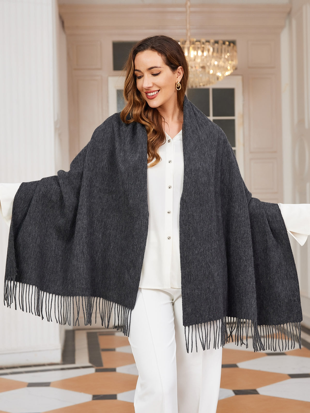 [Gris Foncé] SilkSilky-FR Laine Scarf 003