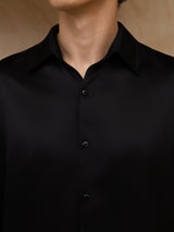 [Noir] SilkSilky-FR 19Momme Manches longues Col à Revers Homme Chemise 006