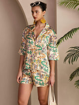[Crocodile Sable] SilkSilky-FR Short Sleeve Notch Collar Femme Pyjamas 004