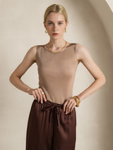 [Café] SilkSilky-FR Sans manches Col Rond Femme T-Shirt 007