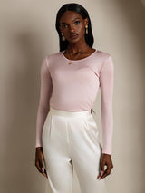 [Rose Corail] SilkSilky-FR Manches longues Col Rond Femme T-Shirt 003
