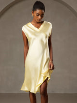 [Jaune] SilkSilky-FR Cap Sleeve V Neck Chemises de nuit 005