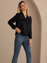 [Noir] SilkSilky-FR Long Sleeve Blouse 004
