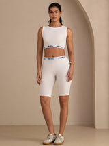 [Blanc] SilkSilky-FR Sleeveless Crew Neck Top À Fines Brides 007