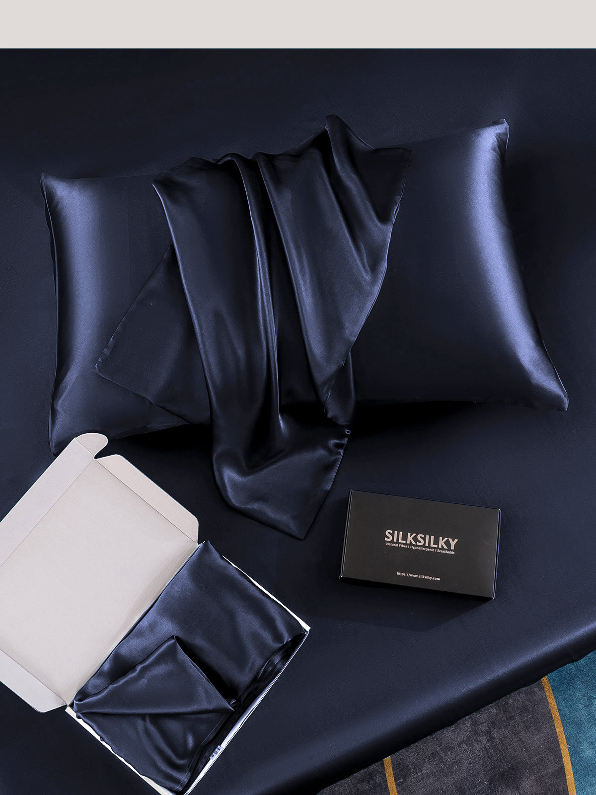 [Bleu Foncé] SilkSilky-FR 22Momme Pure Soie Pillowcase 005