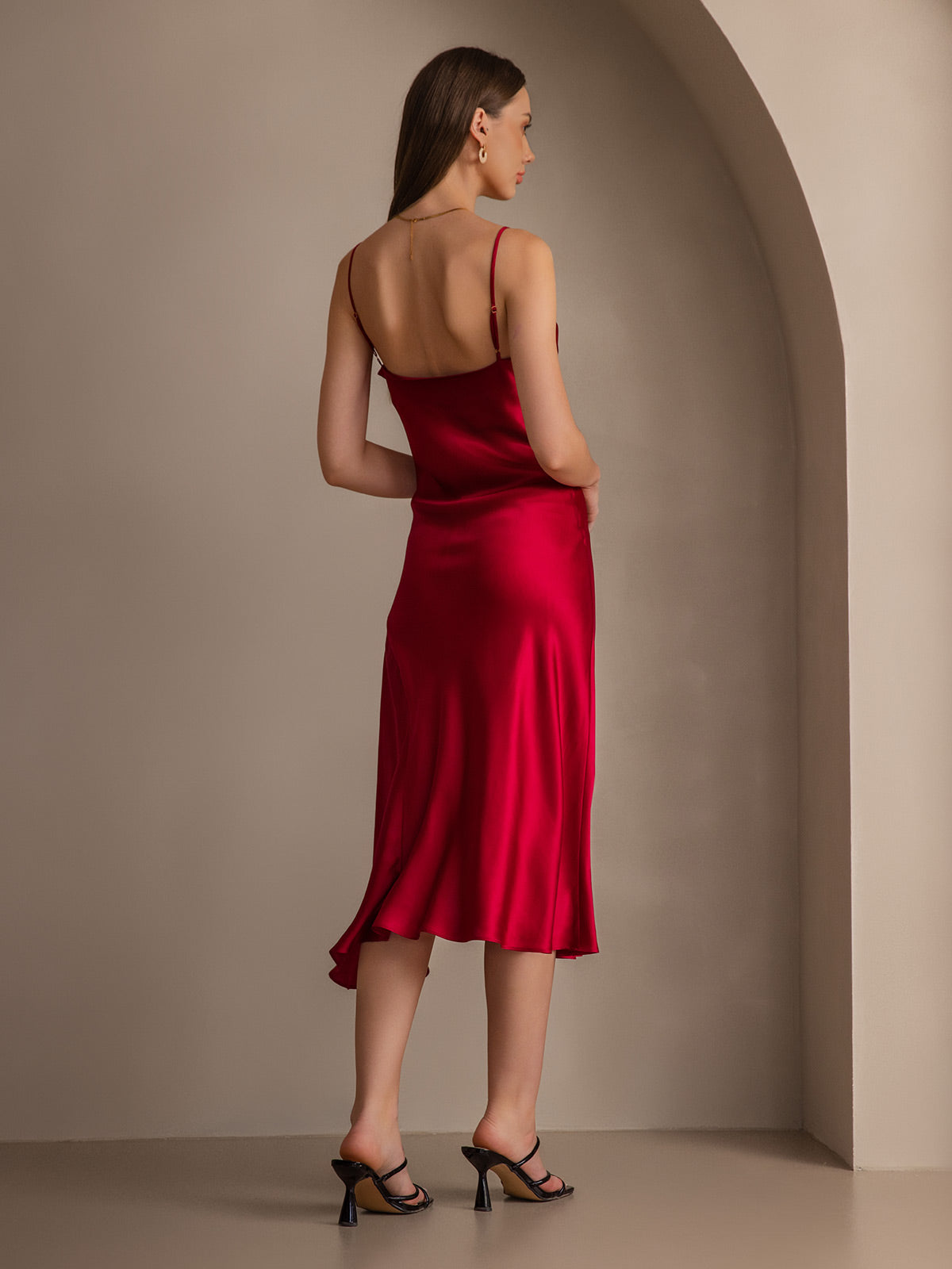 [Rouge Vineux] SilkSilky-FR 19Momme Pure Soie Col Bénitier Robes 002
