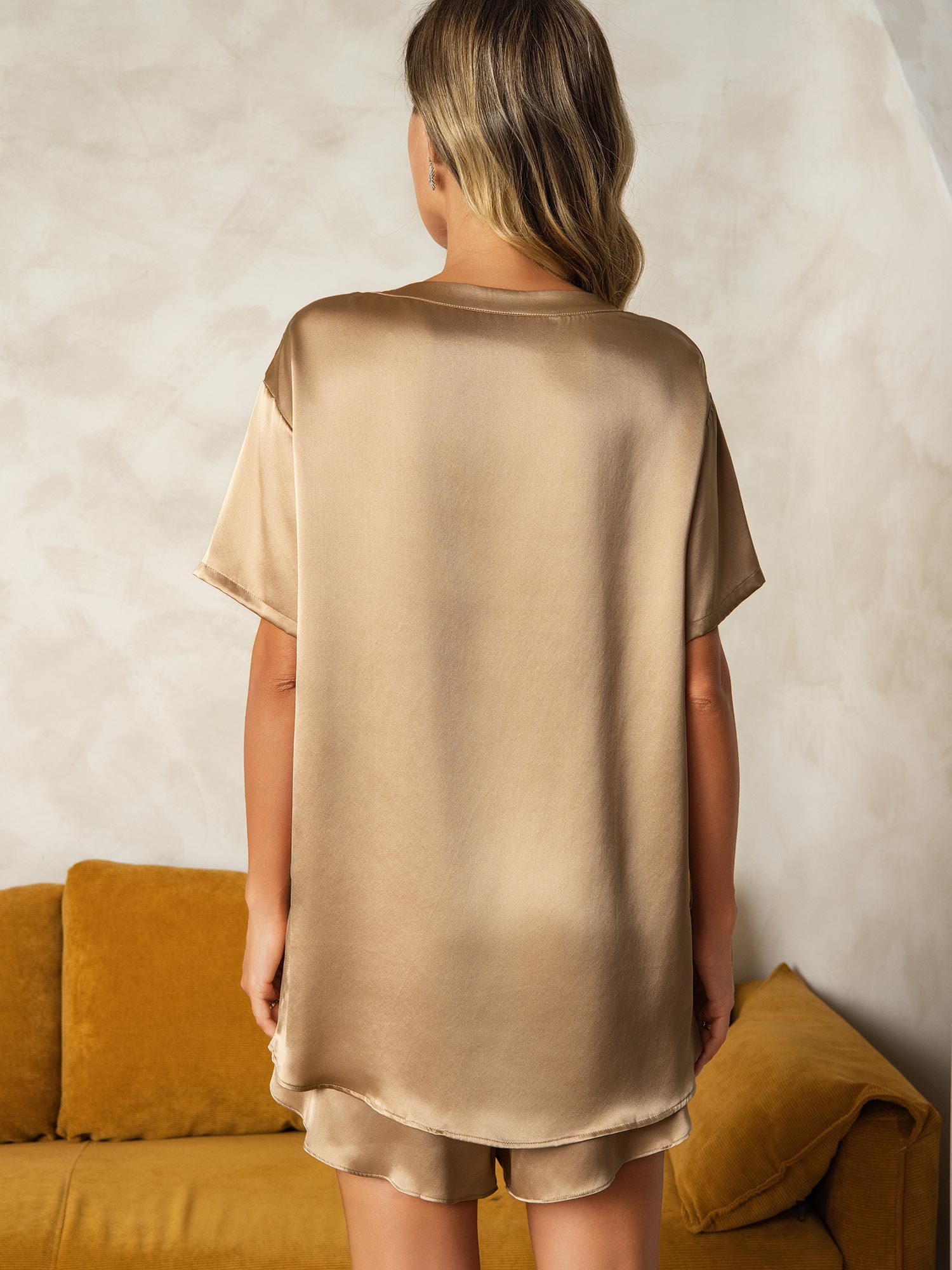 [Champagne] SilkSilky-FR Pure Soie Col Rond Femme Pyjamas 002