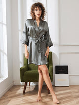 [Vert Grisâtre] SilkSilky-FR 3/4 Sleeve Femme Peignoir 006
