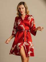 [Rouge Foncé] SilkSilky-FR 3/4 Sleeve Femme Peignoir 003