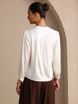 [Blanc] SilkSilky-FR Long Sleeve Blouse 002