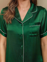 [Vert] SilkSilky-FR Short Sleeve Lapel Collar Femme Pyjamas 004