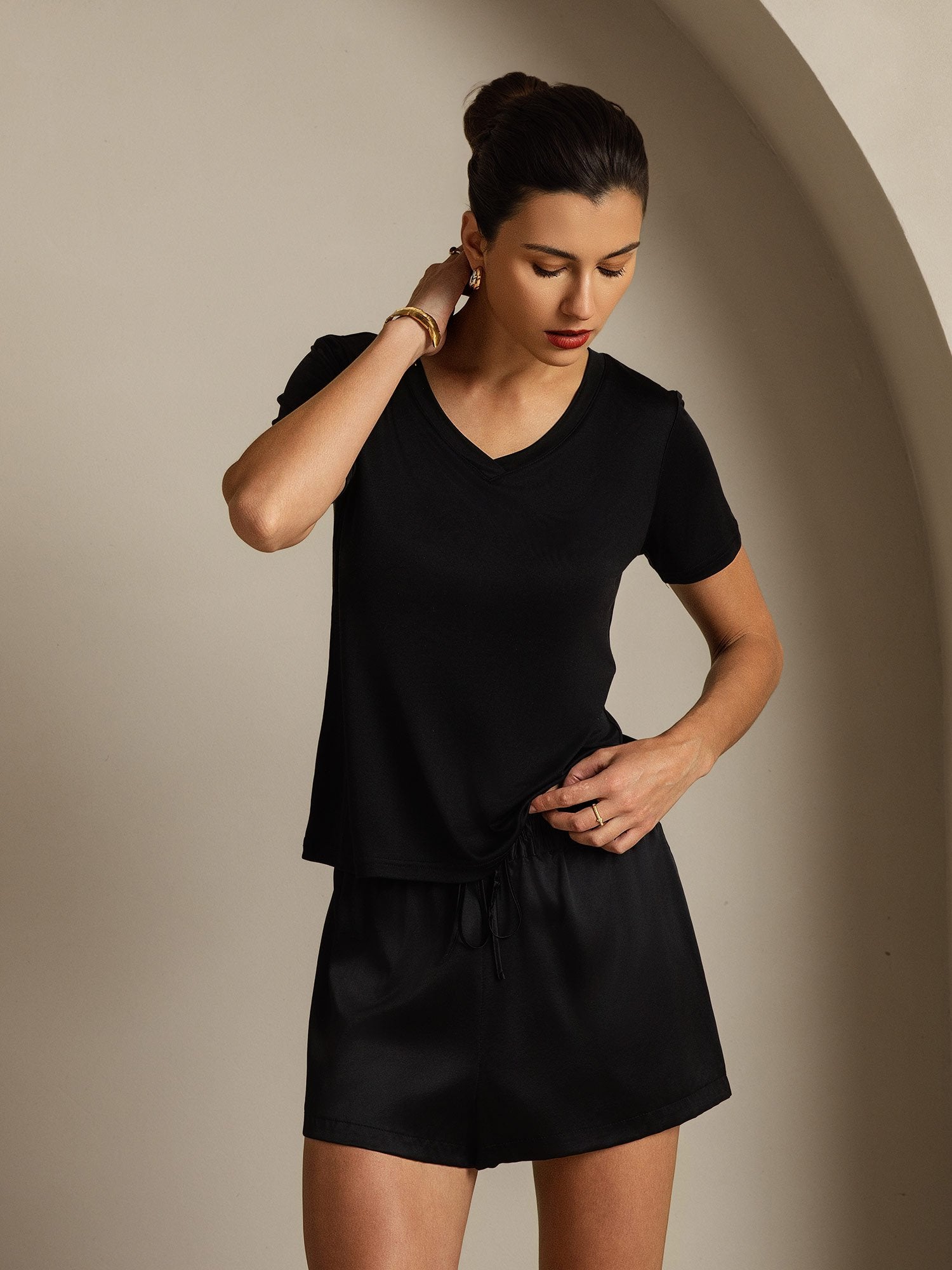 [Noir] SilkSilky-FR Soie Womens T-Shirt 005