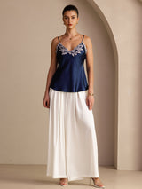 [Bleu Foncé] SilkSilky-FR Sleeveless V Neck Top À Fines Brides 006