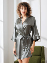 [Vert Grisâtre] SilkSilky-FR 3/4 Sleeve Femme Peignoir 004