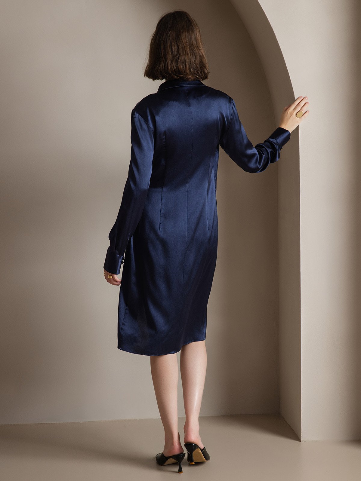 [Bleu Foncé] SilkSilky-FR 19Momme Soie Dress 002