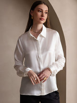 [Blanc] SilkSilky-FR 19Momme Manches longues Col à Revers Femme Chemise 003