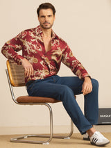 [Dragon Bordeaux] SilkSilky-FR Long Sleeve Lapel Collar Homme Chemise 007