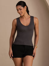 [Gris] SilkSilky-FR Sleeveless Deep V Neck Top À Fines Brides 001