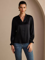 [Noir] SilkSilky-FR Long Sleeve Blouse 001
