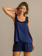 [Bleu Foncé] SilkSilky-FR 19Momme Sans manches Encolure Dégagée Femme Pyjamas 005