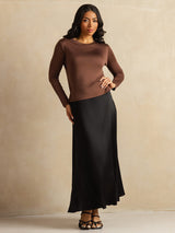 [Café] SilkSilky-FR Long Sleeve Crew Neck Femme T-Shirt 009