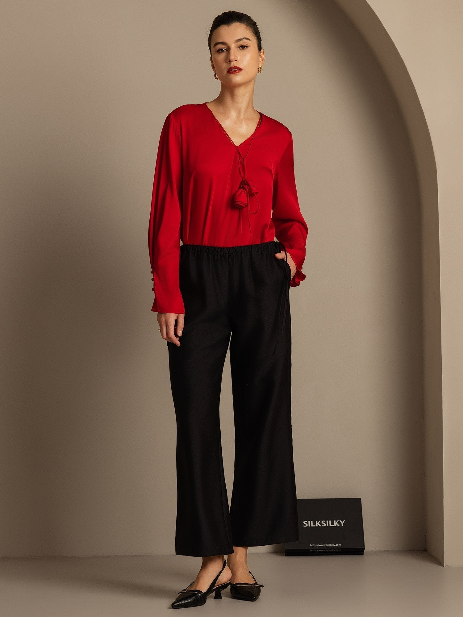 [Noir] SilkSilky-FR 32Momme Soie Womens Pants 007,