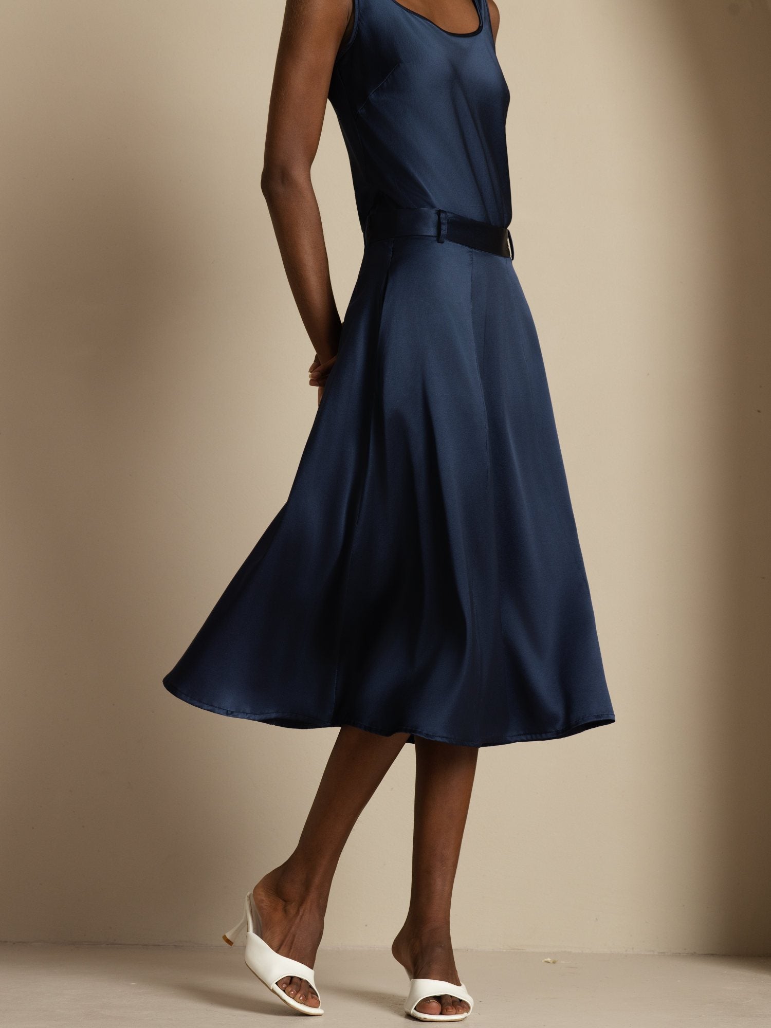 [BleuFoncé] SilkSilky-FR 19Momme Soie Skirt 004