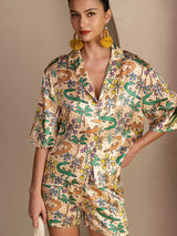 [Crocodile Sable] SilkSilky-FR Short Sleeve Notch Collar Femme Pyjamas 005