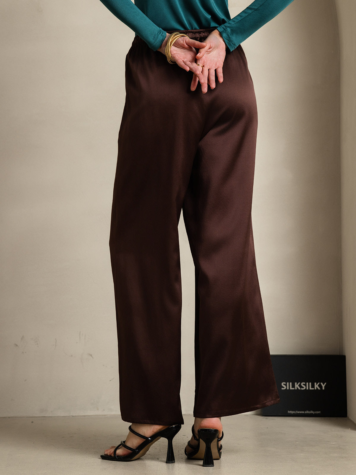 [Café] SilkSilky-FR Pure Soie Womens Pants 002