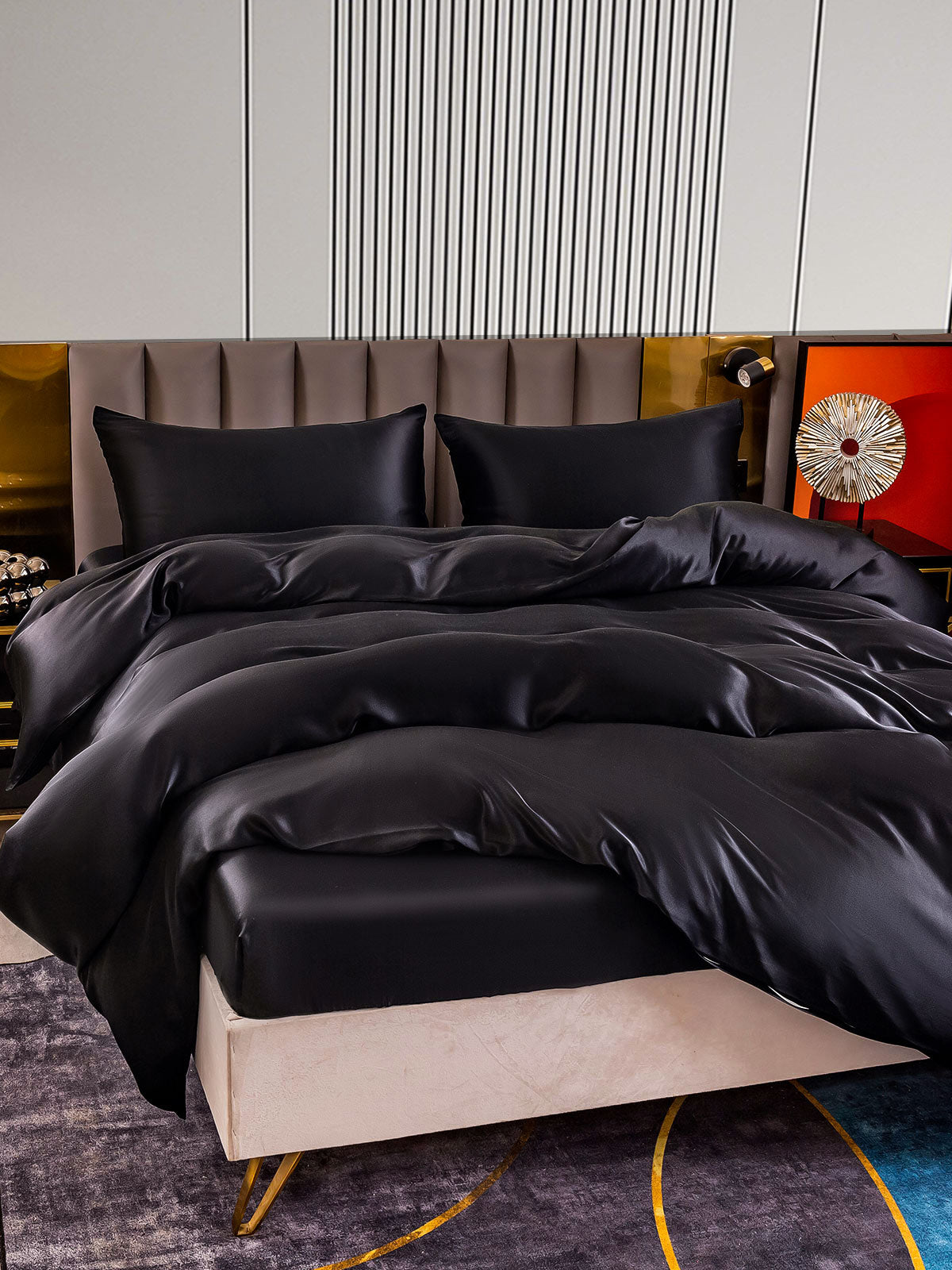 SilkSilky FR 22Momme Pure Soie Bedding Set Noir 003