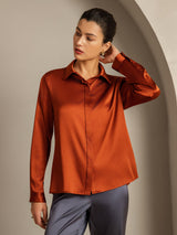 [Caramel] SilkSilky-FR 19Momme Manches longues Col à Revers Femme Chemise 004