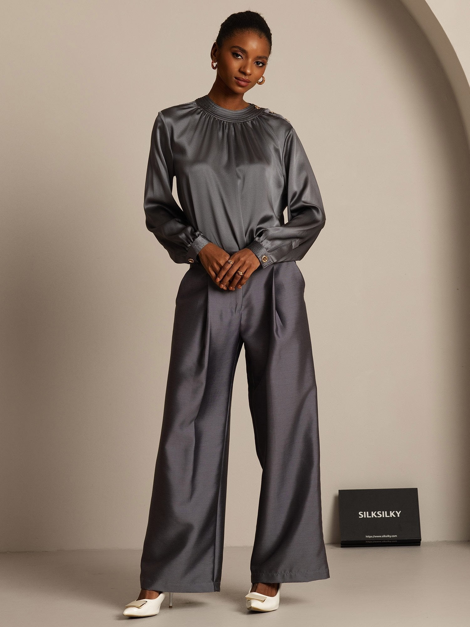 [Gris] SilkSilky-FR 32Momme Soie Womens Pants 006,