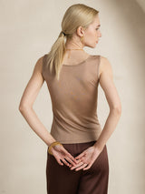 [Café] SilkSilky-FR Sans manches Col Rond Femme T-Shirt 002