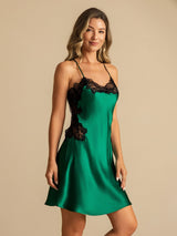 [Vert Foncé] SilkSilky-FR Sleeveless V Neck Chemises de nuit 003