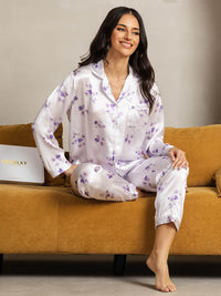 Vue principale pyjama floraison lilas soie SilkLight col revers