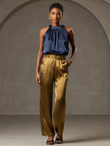 [Bleu Foncé] SilkSilky-FR Sleeveless Halter Femme T-Shirt 007