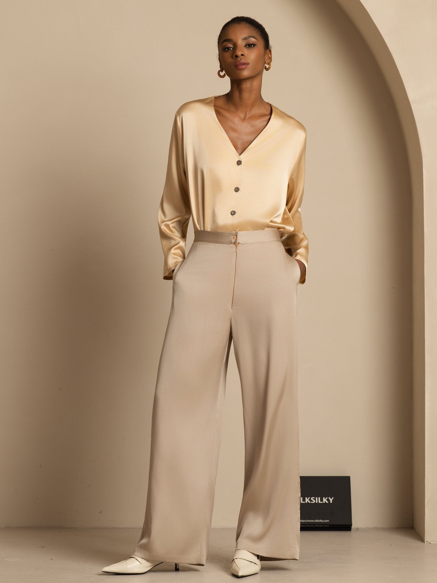 [Tan] SilkSilky-FR 19Momme Soie Womens Pants 008