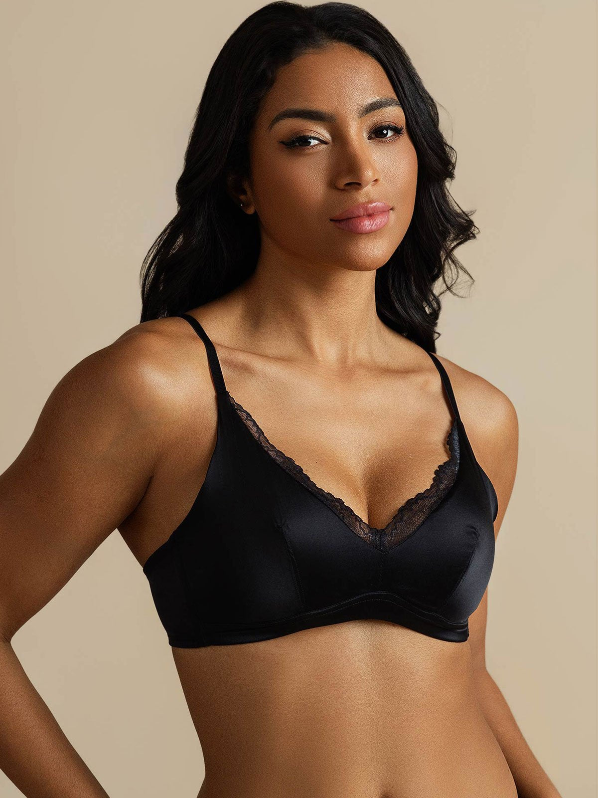 [Noir] SilkSilky-FR Soie Bra 008